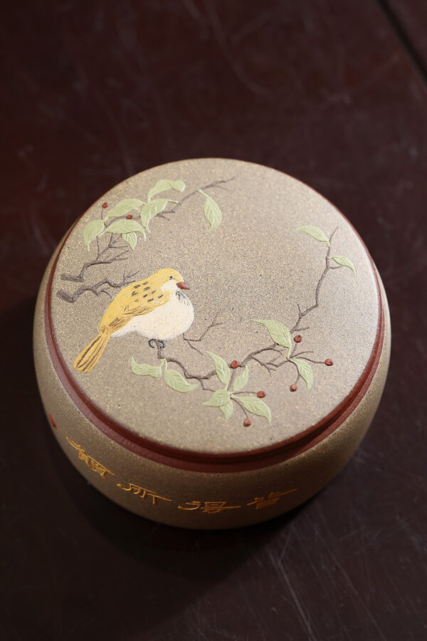 雜件｜茶葉罐｜花鳥｜紫泥粉漿青灰泥｜150ml｜泥繪｜俞永清