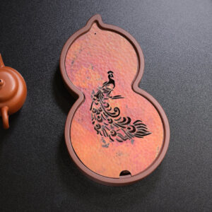 雜件｜乾泡台｜葫蘆A款｜紫泥｜手工錘紋銅片｜24.5cm.14.5cm.3cm