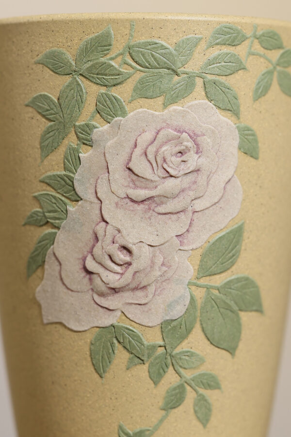 主人杯｜直筒杯｜薔薇花｜本山綠泥｜90ml｜泥繪｜俞永清