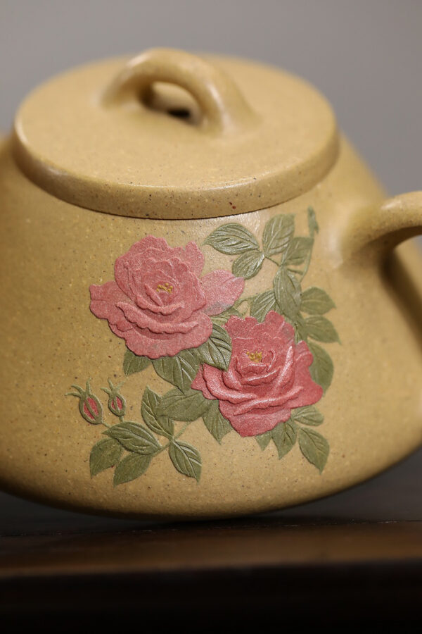 wsxc1778925764998_4 小精品|泥繪薔薇花|石瓢|本山綠泥|130ml|內推孔|俞永清