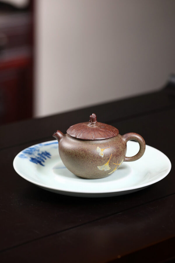柴燒｜泥繪｜描金｜一葉知秋｜青段柴燒｜120ml｜內推孔｜泥繪銀杏