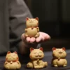 Handmade Purple Clay Tea Pet | Bell Orange Lucky Cat | Ceramic Decor | 招財貓紫砂茶寵