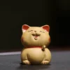 Handmade Purple Clay Tea Pet | Bell Orange Lucky Cat | Ceramic Decor | 招財貓紫砂茶寵