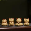 Handmade Purple Clay Tea Pet | Bell Orange Lucky Cat | Ceramic Decor | 招財貓紫砂茶寵