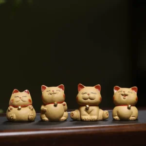 O1CN01aOD9La1mS4PYEvJIs_!!2219087914952 Handmade Purple Clay Tea Pet | Bell Orange Lucky Cat | Ceramic Decor | 招財貓紫砂茶寵