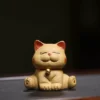 Handmade Purple Clay Tea Pet | Bell Orange Lucky Cat | Ceramic Decor | 招財貓紫砂茶寵