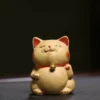 Handmade Purple Clay Tea Pet | Bell Orange Lucky Cat | Ceramic Decor | 招財貓紫砂茶寵