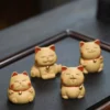 Handmade Purple Clay Tea Pet | Bell Orange Lucky Cat | Ceramic Decor | 招財貓紫砂茶寵