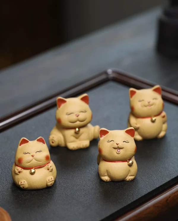 Handmade Purple Clay Tea Pet | Bell Orange Lucky Cat | Ceramic Decor | 招財貓紫砂茶寵