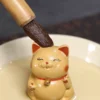 Handmade Purple Clay Tea Pet | Bell Orange Lucky Cat | Ceramic Decor | 招財貓紫砂茶寵