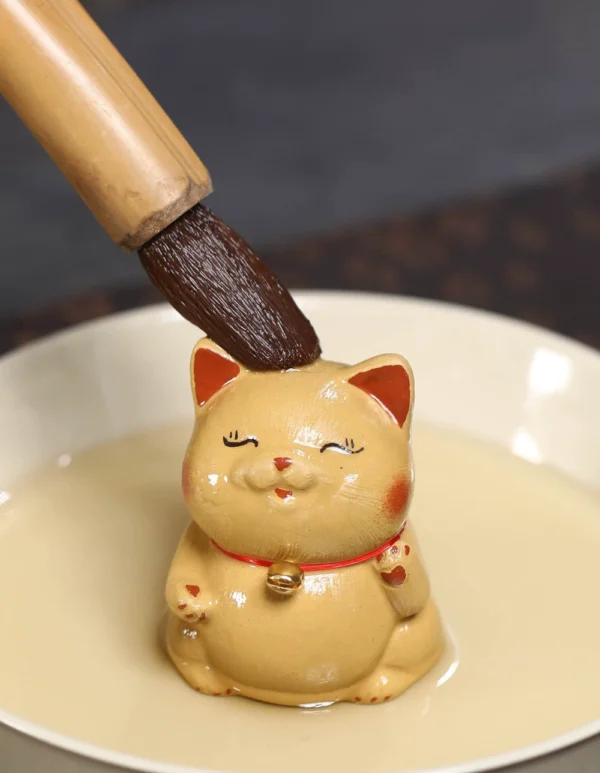 Handmade Purple Clay Tea Pet | Bell Orange Lucky Cat | Ceramic Decor | 招財貓紫砂茶寵