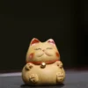 Handmade Purple Clay Tea Pet | Bell Orange Lucky Cat | Ceramic Decor | 招財貓紫砂茶寵