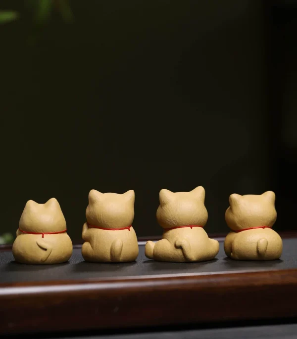 Handmade Purple Clay Tea Pet | Bell Orange Lucky Cat | Ceramic Decor | 招財貓紫砂茶寵