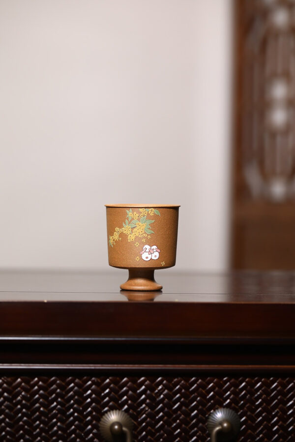 Master Cup | Stemmed Cup | Fragrant Golden Osmanthus | Yellow Jiangpo Clay | 70ml | 泥绘桂花