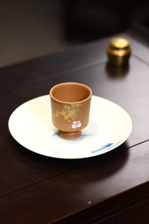 Master Cup | Stemmed Cup | Fragrant Golden Osmanthus | Yellow Jiangpo Clay | 70ml | 泥绘桂花