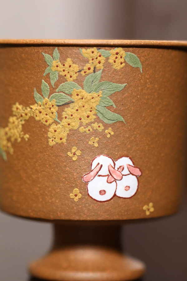 Master Cup | Stemmed Cup | Fragrant Golden Osmanthus | Yellow Jiangpo Clay | 70ml | 泥绘桂花