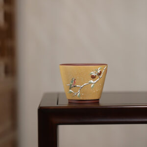 Master Cup | Slip Painting | Double Persimmon Blessing | Purple Clay with Yellow Duan Clay Slip | 140ml | 好柿成双