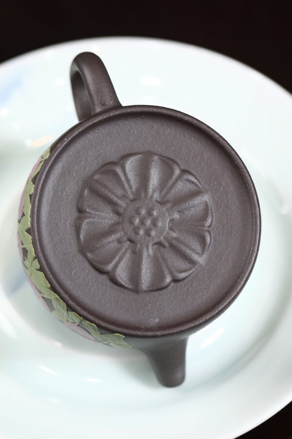 Slip Painting | Dezhong Teapot | Blue Grey Clay | 130ml | Slip-Painted Tulip | 泥绘郁金香