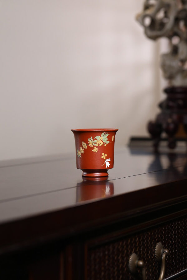 wsxc1791750797688_0 Master Cup | Jade Rabbit Picking Osmanthus | Red Clay | 70ml | Piled Painting | Slip-Painted Osmanthus | 泥绘桂花