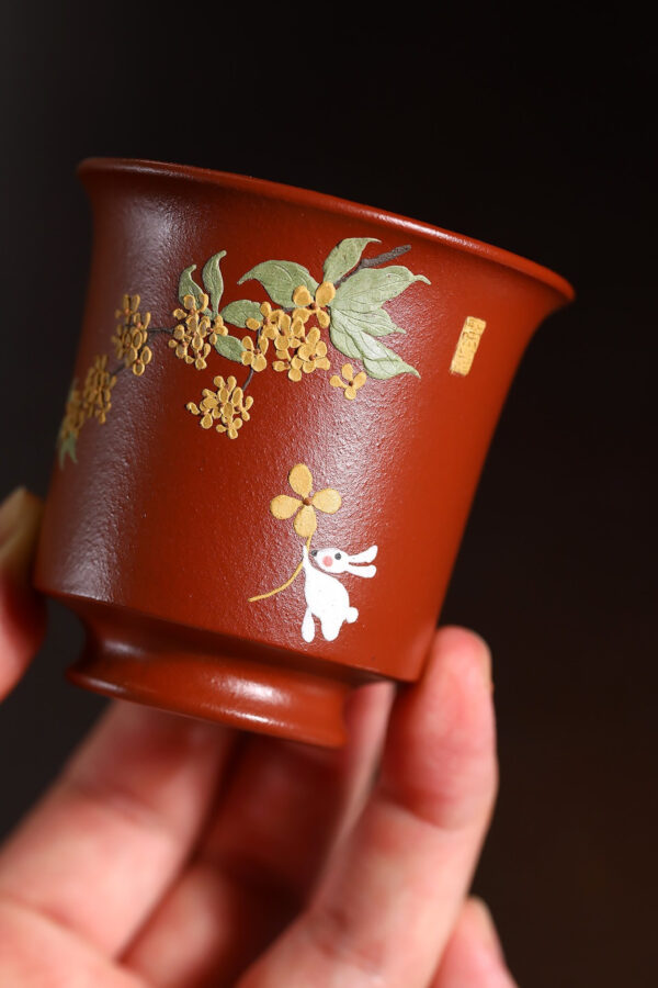 wsxc1791750797688_2 Master Cup | Jade Rabbit Picking Osmanthus | Red Clay | 70ml | Piled Painting | Slip-Painted Osmanthus | 泥绘桂花