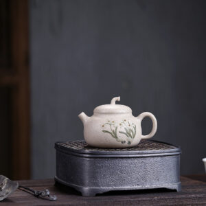 Original Yixing Zisha Teapot | Eggplant Shape | December Narcissus | White Jade Duan Ni | 100ml | 茄瓜