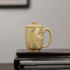 wsxc1791834919329_0 Yixing Zisha Lidded Tea Cup | Slip-Painted Prosperous Flowers| Benshan Green Clay| 220ml | 繁花似锦